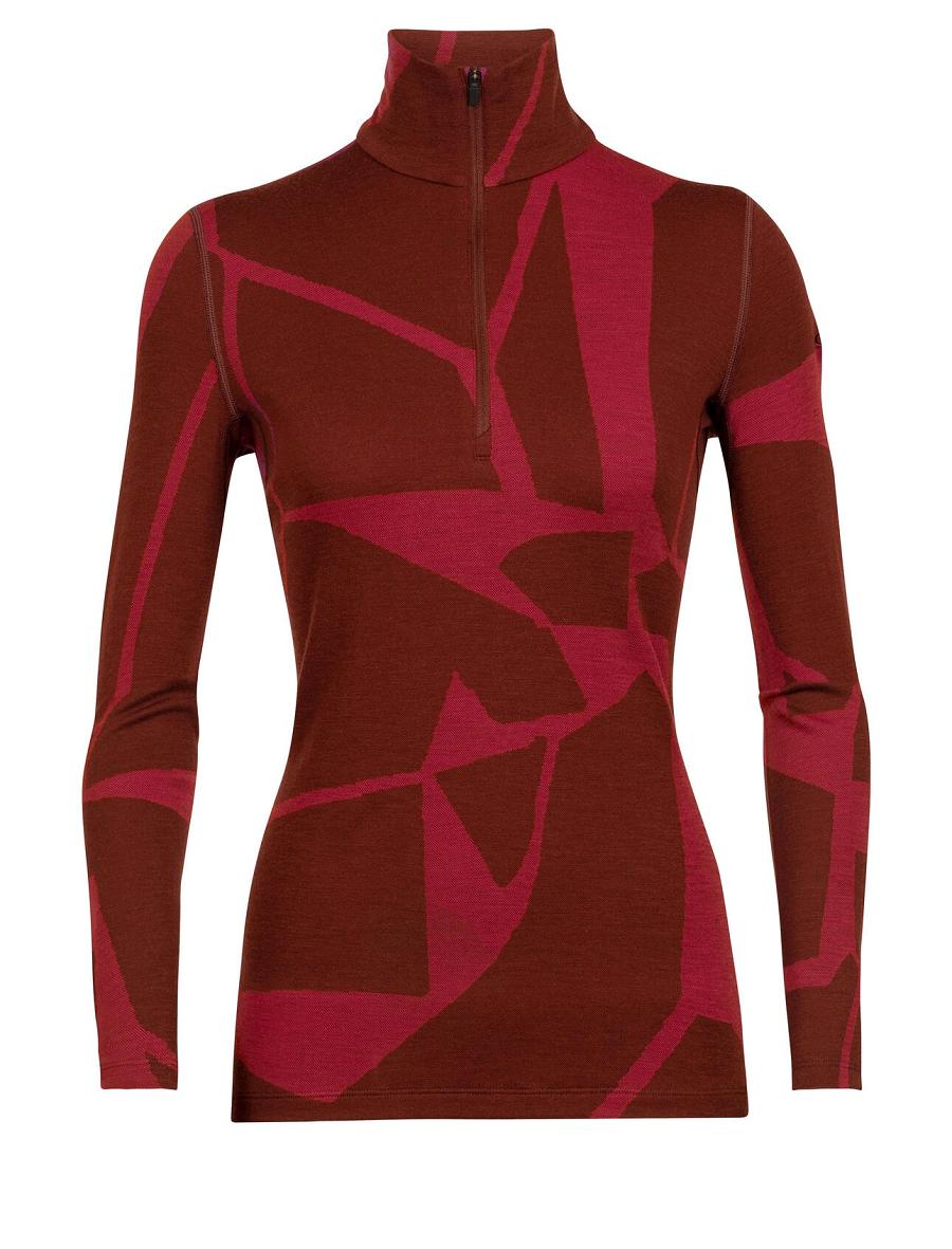 Espresso / Cherry Icebreaker Merino 250 Vertex Long Sleeve Half Zip Thermal Top Fractured Landscapes Women's Base Layers | AU 1860AHKP